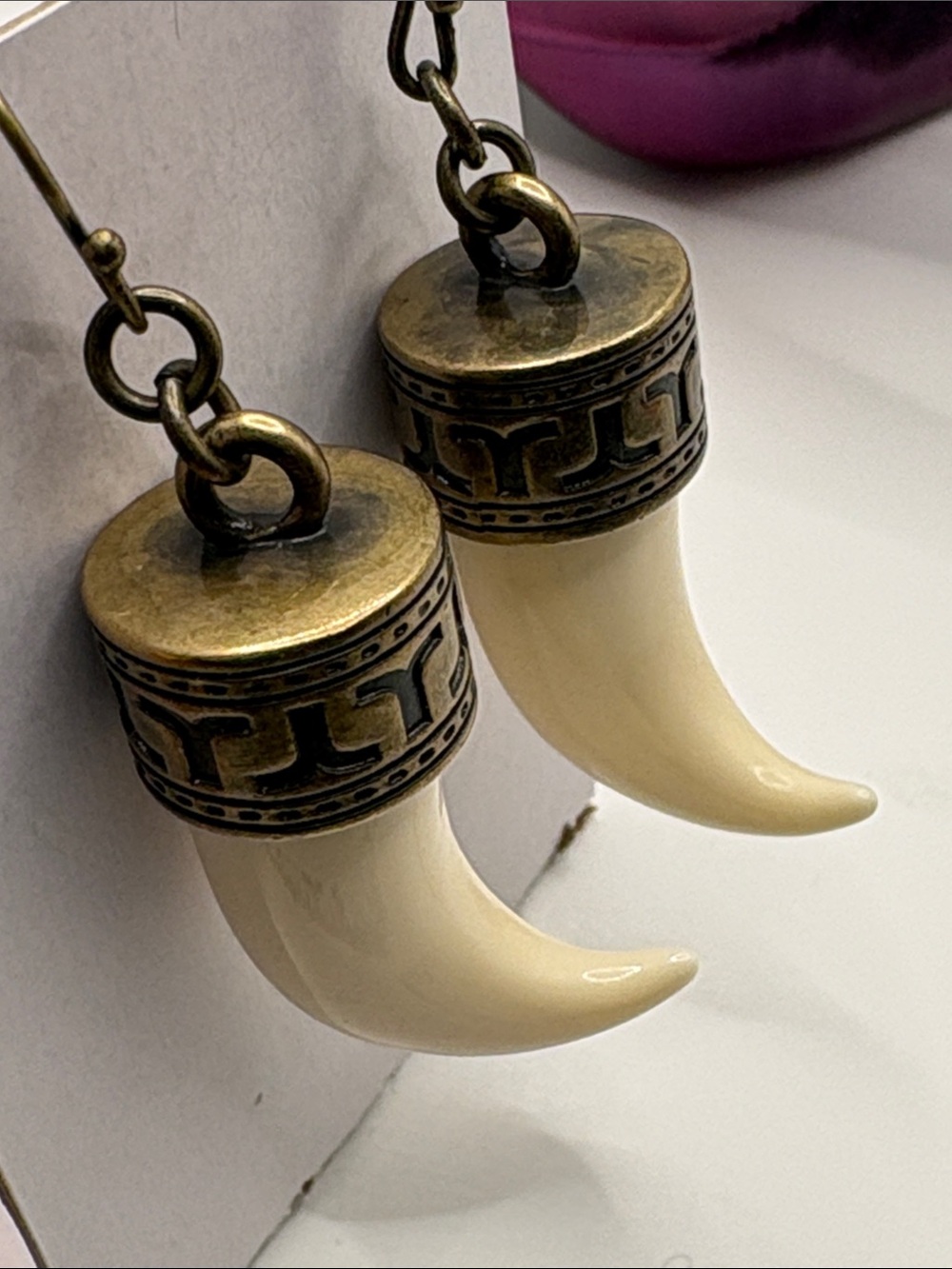 Trina Turk Ivory Horn Dangle Earrings with Brass Caps